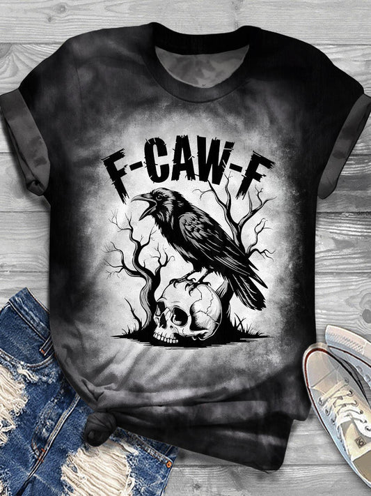 Halloween Gothic Crow Crew Neck T-shirt