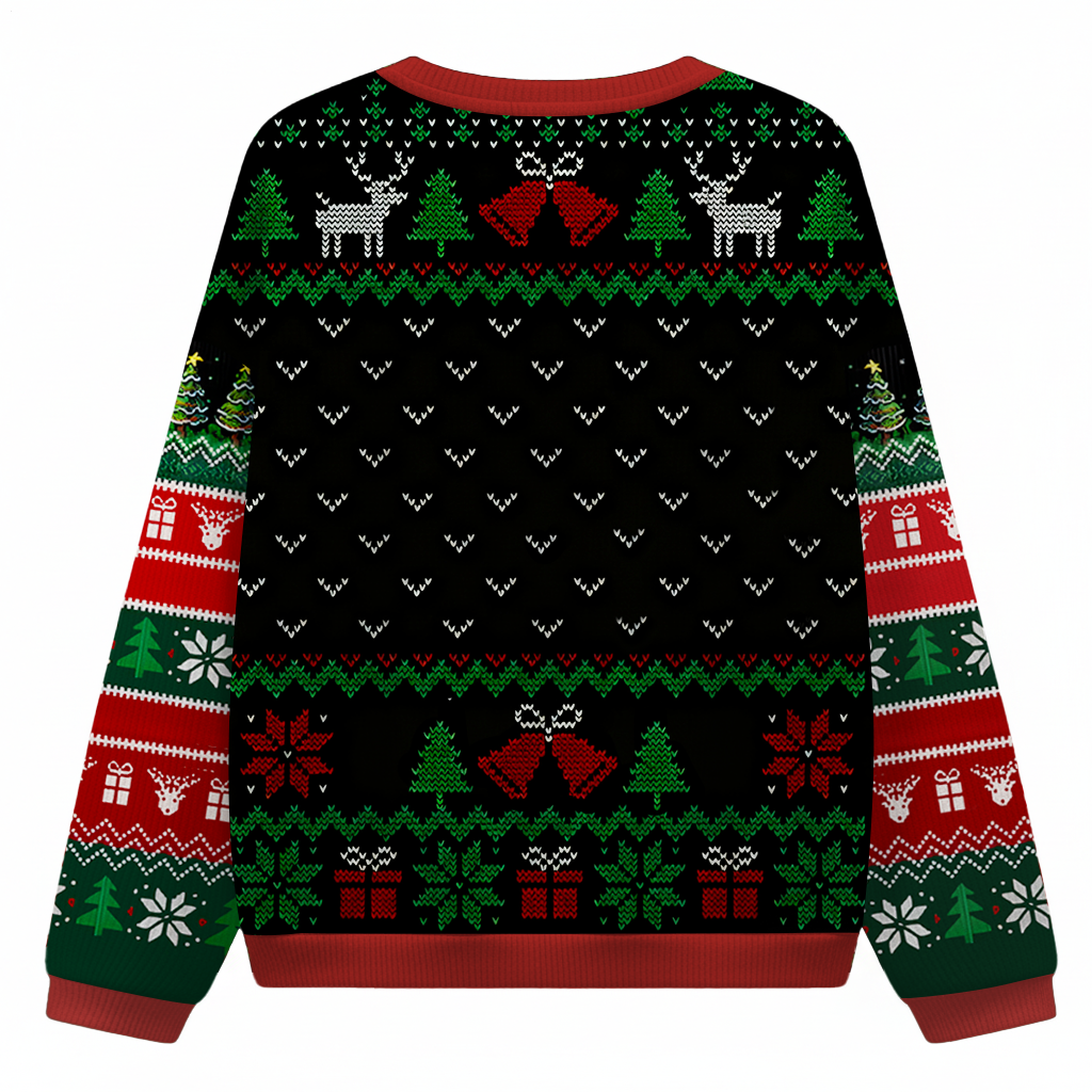 Women's Funny Black Cat What? round neck ugly sweater