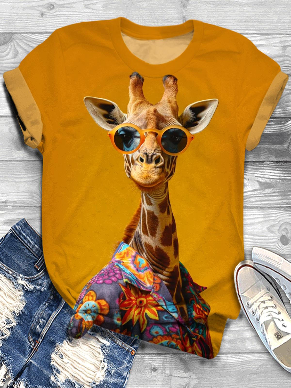 Hippie Giraffe Animals Crew Neck T-shirt