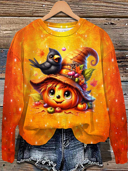 Halloween Fall Pumpkin Printed Long Sleeve Casual Top