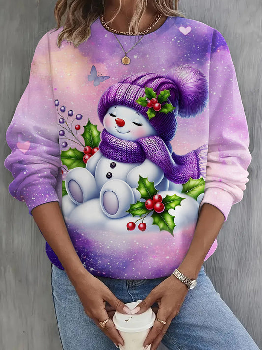 Romantic Snowman Long Sleeve Casual Top