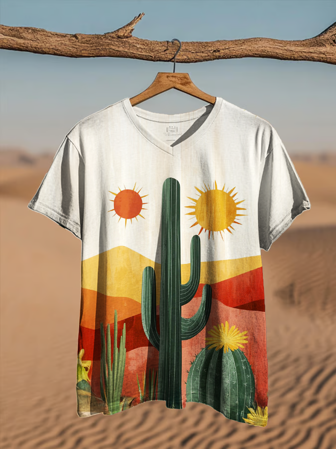 Retro Western Scenery Art V-neck T-Shirt