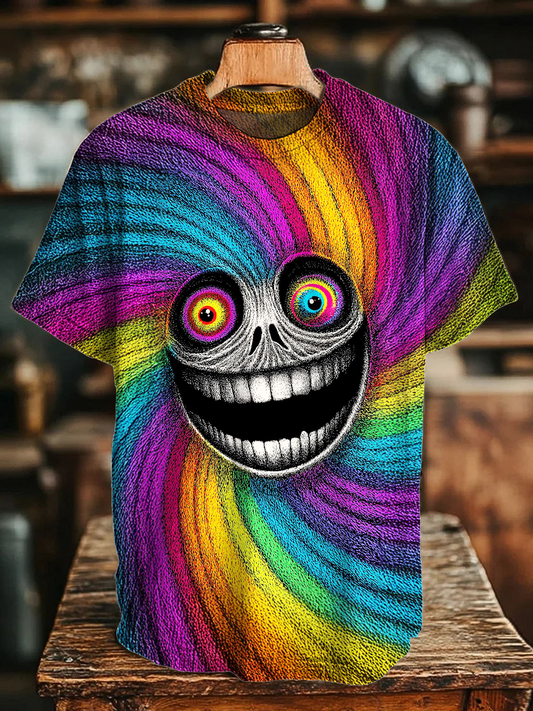 Tie-dye Hippie Funny Face Crew Neck T-shirt