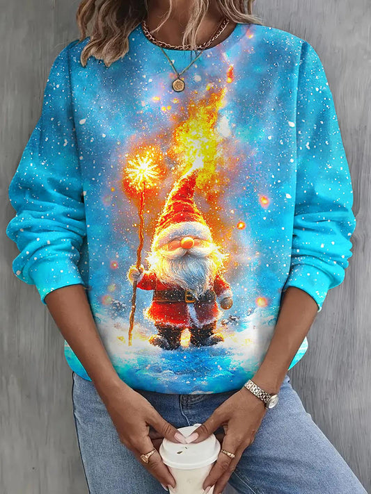 Winter Christmas Dwarf Print Long Sleeve Casual Top