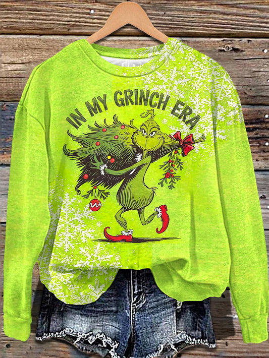 Christmas Grinch Print Long Sleeve Casual Top