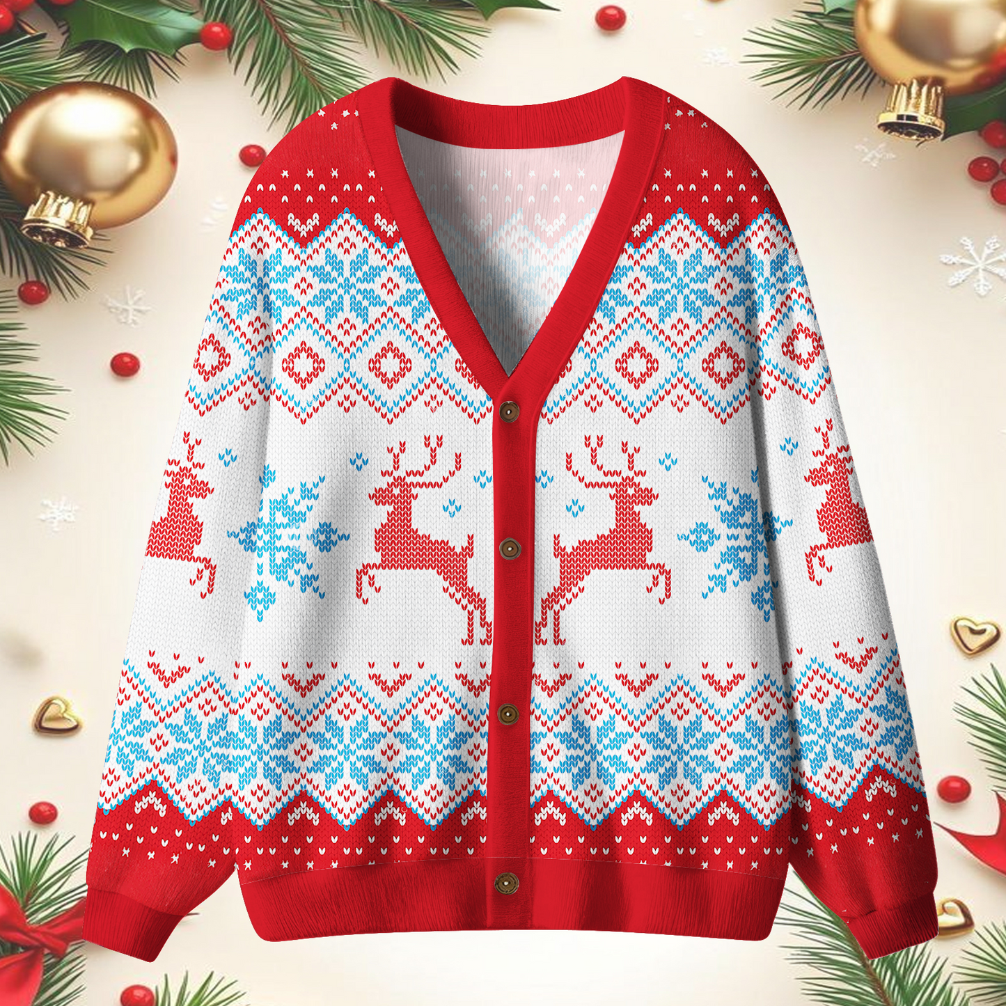 Unisex Fun Retro Christmas Reindeer Ugly Cardigan Sweaters
