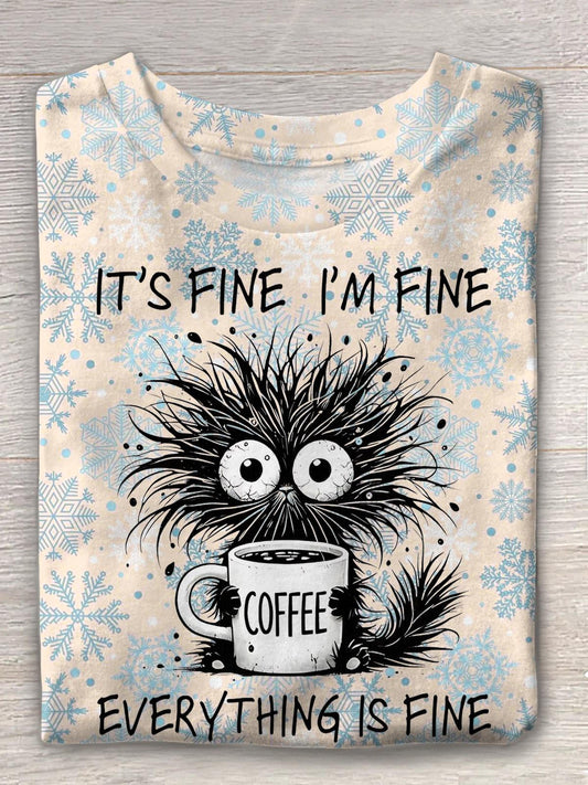 Christmas Funny Cat Crew Neck T-shirt