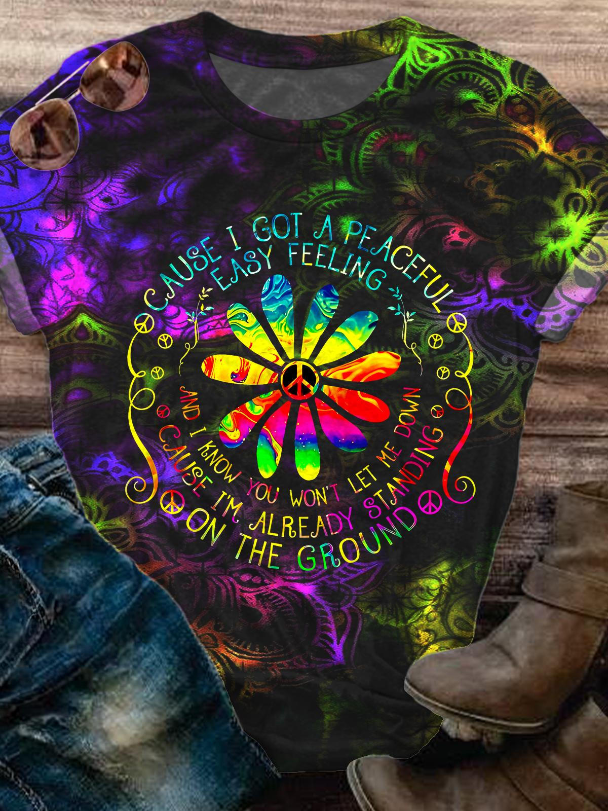 Hippie Floral Crew Neck T-shirt