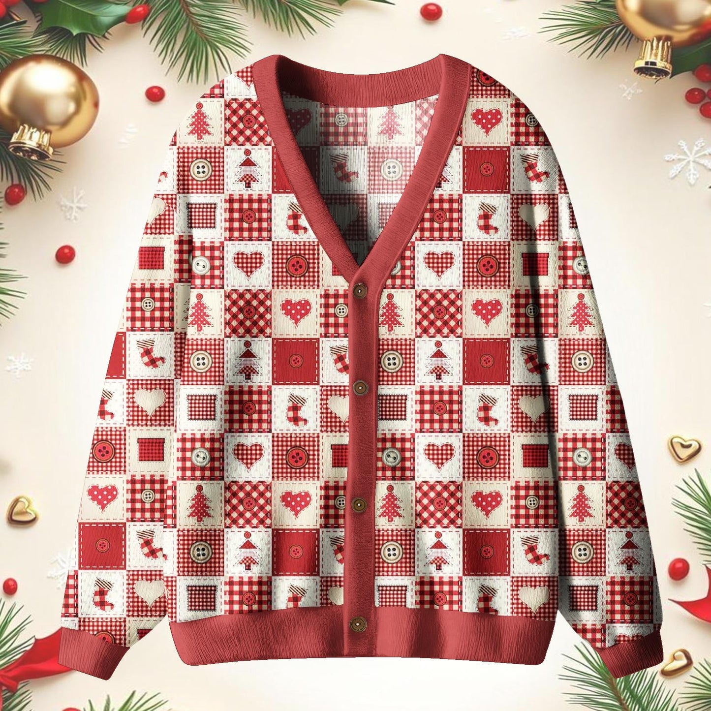 Retro Christmas Plaid Print Unisex Ugly Cardigan Sweaters