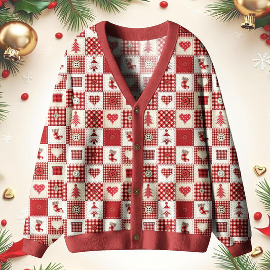 Retro Christmas Plaid Print Unisex Ugly Cardigan Sweaters