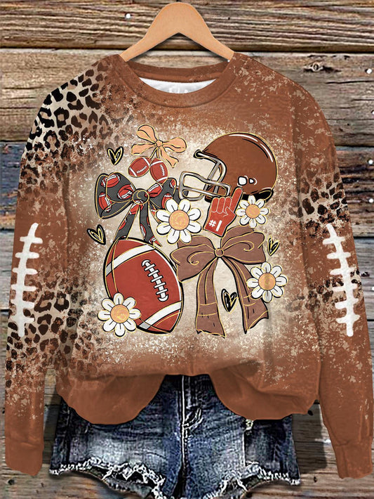 Fall Football Floral Print Long Sleeve Casual Top