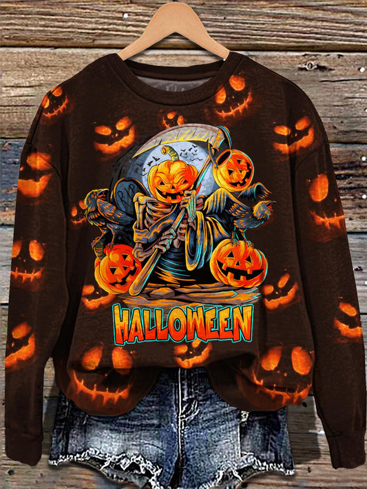 Halloween Pumpkin Printed Long Sleeve Casual Top