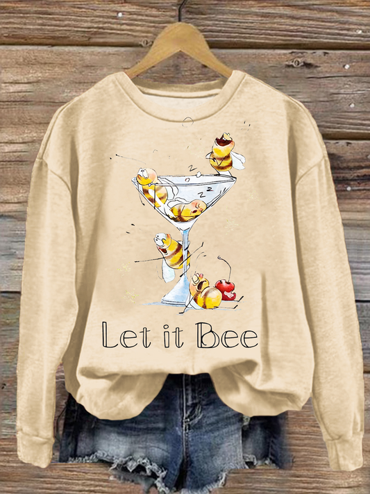 Let It Bee Printed Long Sleeve Casual Top