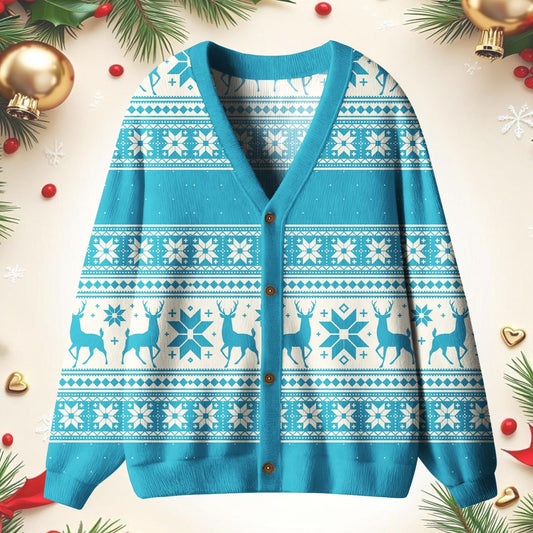 Snowflake Deer Clash Unisex Ugly Cardigan Sweaters